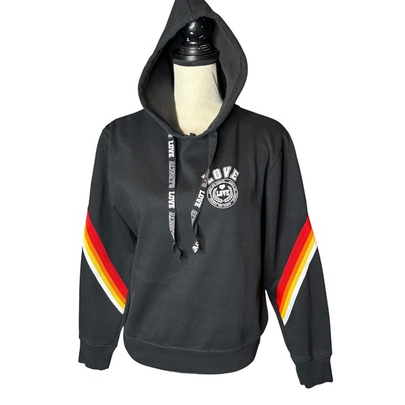 Bobbie Brooks Womens Hoodie Size L Black LOVE Rainbow Striped Casual - Picture 1 of 11